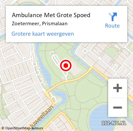 Locatie op kaart van de 112 melding: Ambulance Met Grote Spoed Naar Zoetermeer, Prismalaan op 5 april 2025 19:09
