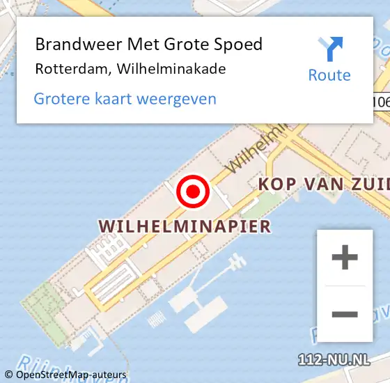 Locatie op kaart van de 112 melding: Brandweer Met Grote Spoed Naar Rotterdam, Wilhelminakade op 5 april 2025 20:16