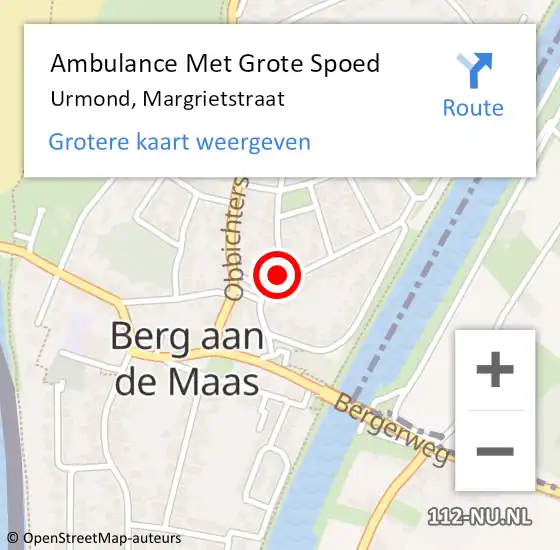 Locatie op kaart van de 112 melding: Ambulance Met Grote Spoed Naar Urmond, Margrietstraat op 12 november 2014 12:36