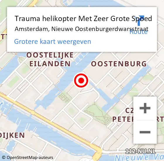 Locatie op kaart van de 112 melding: Trauma helikopter Met Zeer Grote Spoed Naar Amsterdam, Nieuwe Oostenburgerdwarsstraat op 5 april 2025 21:31