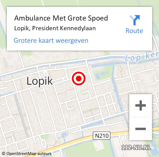 Locatie op kaart van de 112 melding: Ambulance Met Grote Spoed Naar Lopik, President Kennedylaan op 5 april 2025 21:56