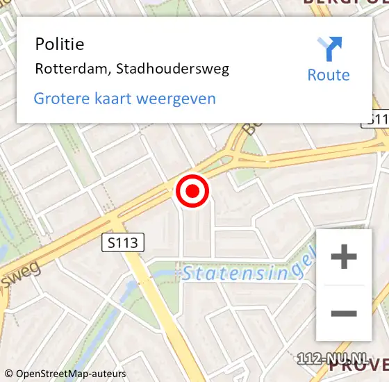 Locatie op kaart van de 112 melding: Politie Rotterdam, Stadhoudersweg op 5 april 2025 22:01