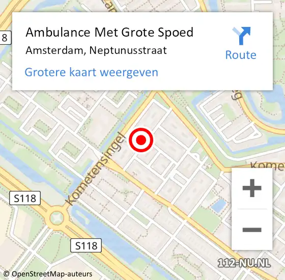 Locatie op kaart van de 112 melding: Ambulance Met Grote Spoed Naar Amsterdam, Neptunusstraat op 5 april 2025 22:12