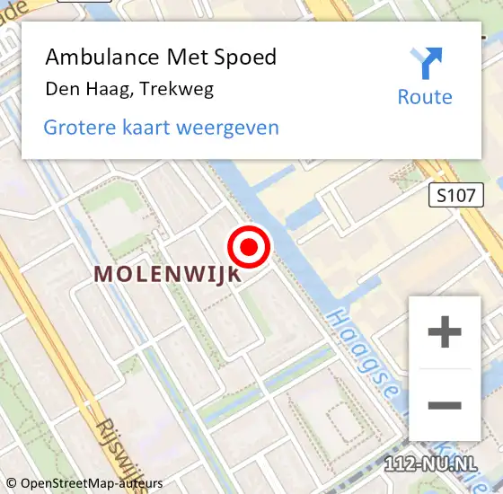 Locatie op kaart van de 112 melding: Ambulance Met Spoed Naar Den Haag, Trekweg op 5 april 2025 22:23