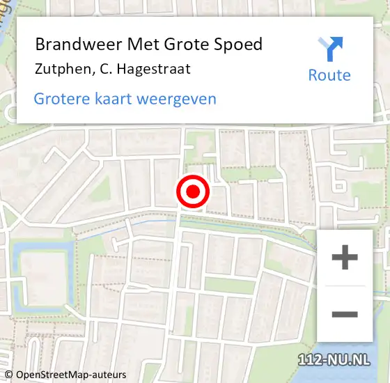 Locatie op kaart van de 112 melding: Brandweer Met Grote Spoed Naar Zutphen, C. Hagestraat op 5 april 2025 22:24