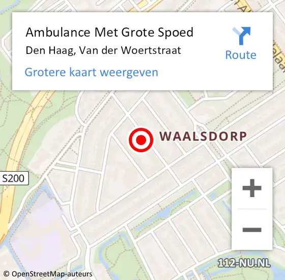 Locatie op kaart van de 112 melding: Ambulance Met Grote Spoed Naar Den Haag, Van der Woertstraat op 5 april 2025 22:25