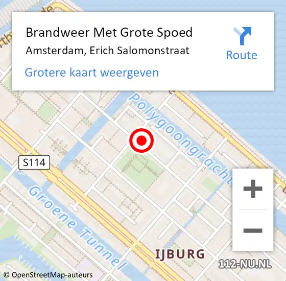 Locatie op kaart van de 112 melding: Brandweer Met Grote Spoed Naar Amsterdam, Erich Salomonstraat op 5 april 2025 22:34