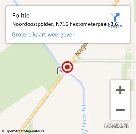 Locatie op kaart van de 112 melding: Politie Noordoostpolder, N716 hectometerpaal: 3,6 op 5 april 2025 22:41
