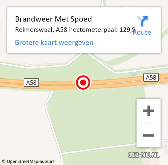 Locatie op kaart van de 112 melding: Brandweer Met Spoed Naar Reimerswaal, A58 hectometerpaal: 129,9 op 5 april 2025 22:46