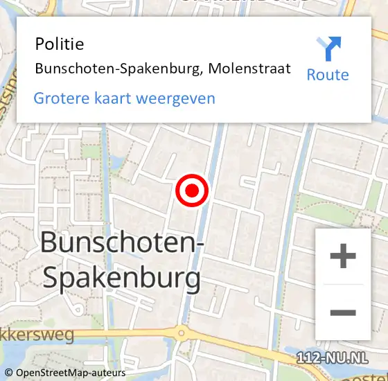 Locatie op kaart van de 112 melding: Politie Bunschoten-Spakenburg, Molenstraat op 5 april 2025 22:46