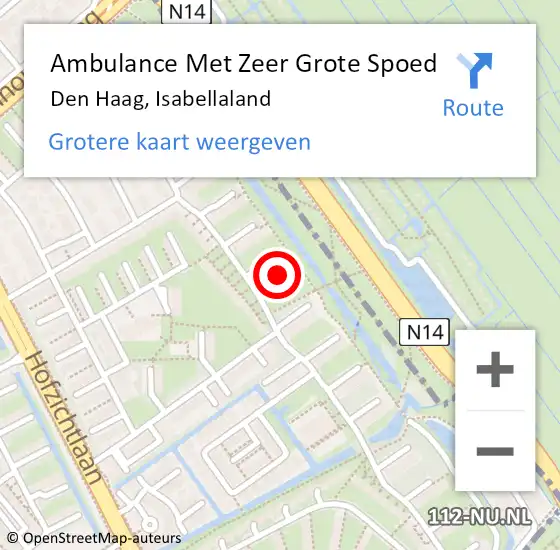 Locatie op kaart van de 112 melding: Ambulance Met Zeer Grote Spoed Naar Den Haag, Isabellaland op 5 april 2025 22:52