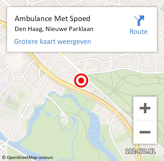 Locatie op kaart van de 112 melding: Ambulance Met Spoed Naar Den Haag, Nieuwe Parklaan op 5 april 2025 23:00