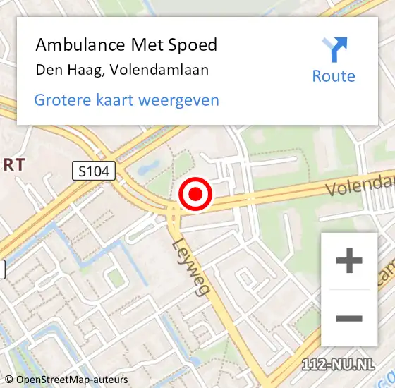 Locatie op kaart van de 112 melding: Ambulance Met Spoed Naar Den Haag, Volendamlaan op 5 april 2025 23:07