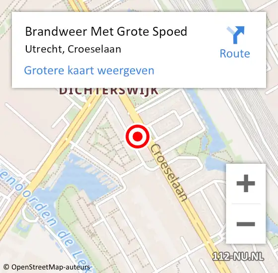 Locatie op kaart van de 112 melding: Brandweer Met Grote Spoed Naar Utrecht, Croeselaan op 5 april 2025 23:17