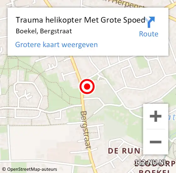 Locatie op kaart van de 112 melding: Trauma helikopter Met Grote Spoed Naar Boekel, Bergstraat op 5 april 2025 23:42