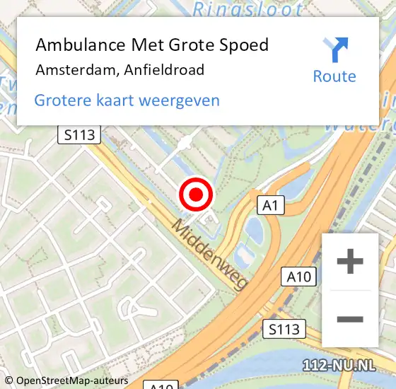 Locatie op kaart van de 112 melding: Ambulance Met Grote Spoed Naar Amsterdam, Anfieldroad op 5 april 2025 23:54