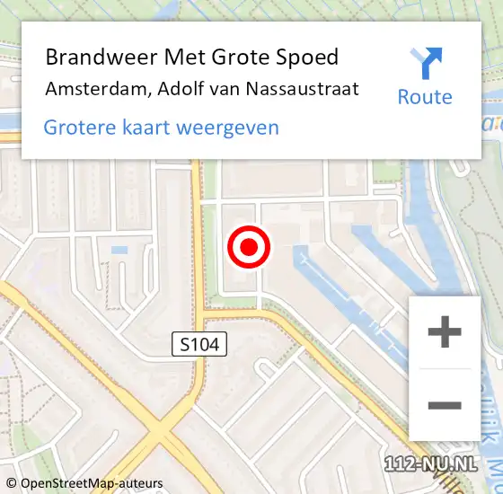 Locatie op kaart van de 112 melding: Brandweer Met Grote Spoed Naar Amsterdam, Adolf van Nassaustraat op 6 april 2025 00:03