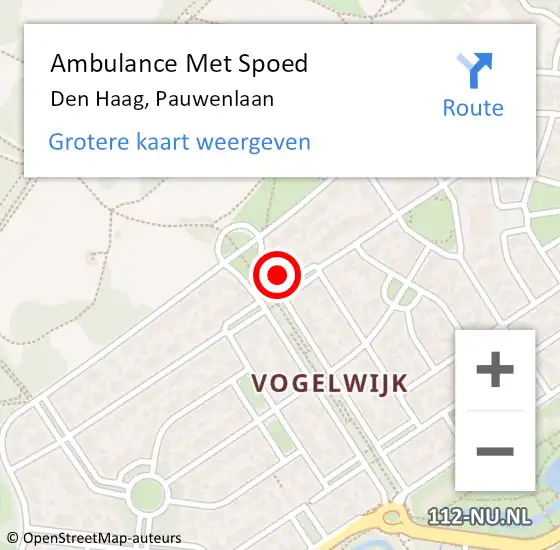 Locatie op kaart van de 112 melding: Ambulance Met Spoed Naar Den Haag, Pauwenlaan op 6 april 2025 00:11