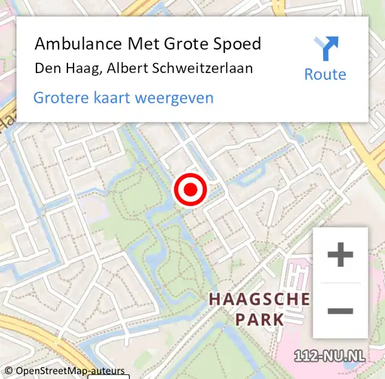 Locatie op kaart van de 112 melding: Ambulance Met Grote Spoed Naar Den Haag, Albert Schweitzerlaan op 6 april 2025 00:28
