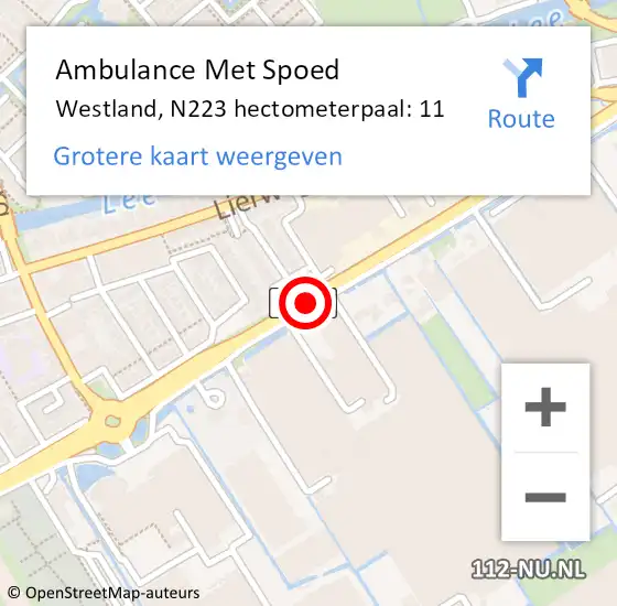 Locatie op kaart van de 112 melding: Ambulance Met Spoed Naar Westland, N223 hectometerpaal: 11 op 6 april 2025 00:29