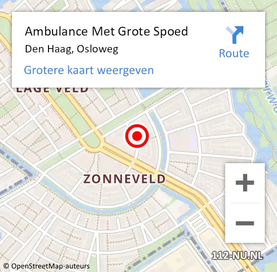 Locatie op kaart van de 112 melding: Ambulance Met Grote Spoed Naar Den Haag, Osloweg op 6 april 2025 00:59