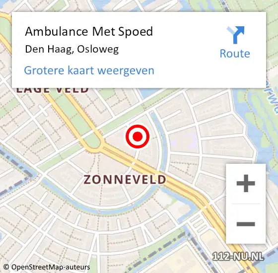 Locatie op kaart van de 112 melding: Ambulance Met Spoed Naar Den Haag, Osloweg op 6 april 2025 01:00