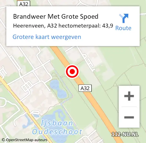 Locatie op kaart van de 112 melding: Brandweer Met Grote Spoed Naar Heerenveen, A32 hectometerpaal: 43,9 op 6 april 2025 01:54