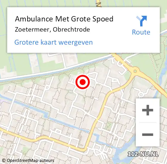 Locatie op kaart van de 112 melding: Ambulance Met Grote Spoed Naar Zoetermeer, Obrechtrode op 6 april 2025 02:05