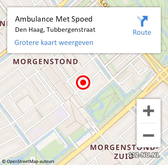 Locatie op kaart van de 112 melding: Ambulance Met Spoed Naar Den Haag, Tubbergenstraat op 6 april 2025 02:07