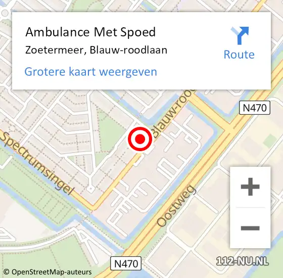 Locatie op kaart van de 112 melding: Ambulance Met Spoed Naar Zoetermeer, Blauw-roodlaan op 6 april 2025 02:14