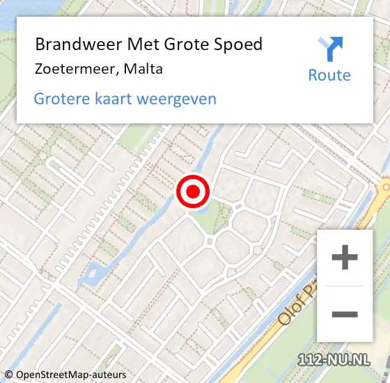 Locatie op kaart van de 112 melding: Brandweer Met Grote Spoed Naar Zoetermeer, Malta op 6 april 2025 02:28
