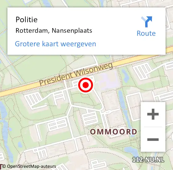 Locatie op kaart van de 112 melding: Politie Rotterdam, Nansenplaats op 6 april 2025 02:33