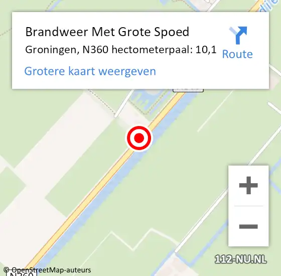 Locatie op kaart van de 112 melding: Brandweer Met Grote Spoed Naar Groningen, N360 hectometerpaal: 10,1 op 6 april 2025 02:41