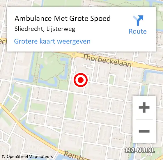 Locatie op kaart van de 112 melding: Ambulance Met Grote Spoed Naar Sliedrecht, Lijsterweg op 6 april 2025 02:55