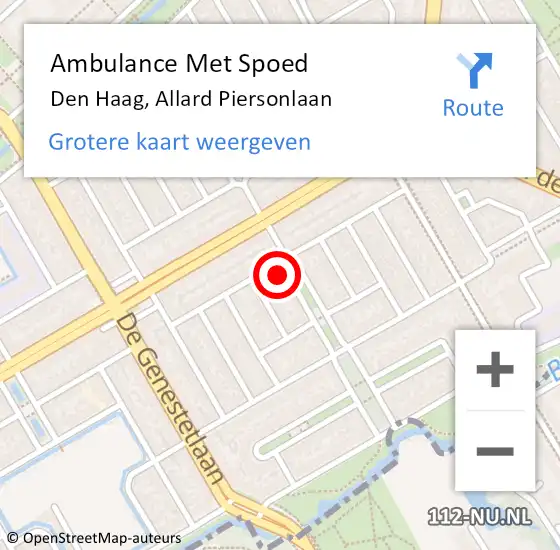 Locatie op kaart van de 112 melding: Ambulance Met Spoed Naar Den Haag, Allard Piersonlaan op 6 april 2025 03:36