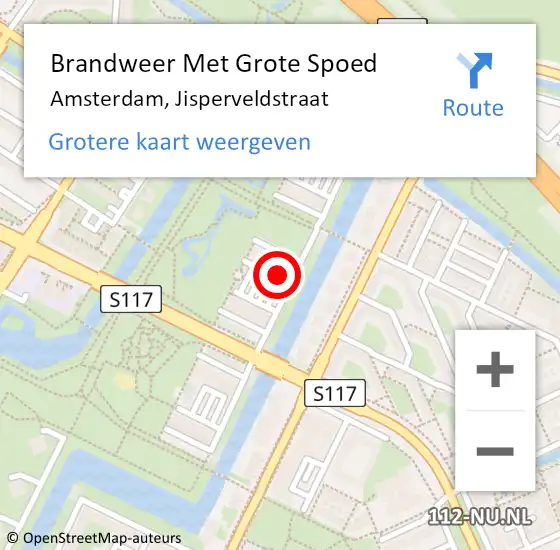 Locatie op kaart van de 112 melding: Brandweer Met Grote Spoed Naar Amsterdam, Jisperveldstraat op 6 april 2025 04:03