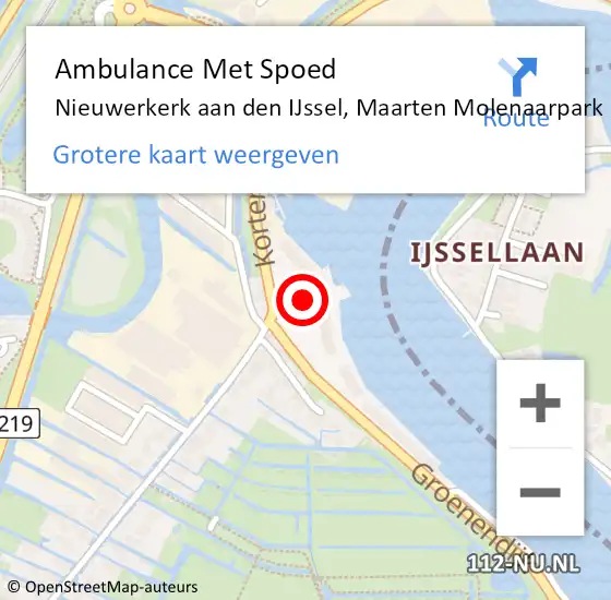 Locatie op kaart van de 112 melding: Ambulance Met Spoed Naar Nieuwerkerk aan den IJssel, Maarten Molenaarpark op 6 april 2025 04:17