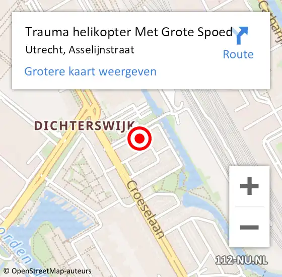 Locatie op kaart van de 112 melding: Trauma helikopter Met Grote Spoed Naar Utrecht, Asselijnstraat op 6 april 2025 04:27