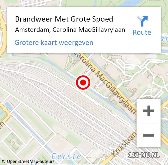 Locatie op kaart van de 112 melding: Brandweer Met Grote Spoed Naar Amsterdam, Carolina MacGillavrylaan op 6 april 2025 04:30