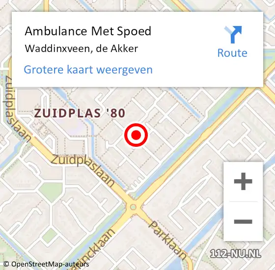 Locatie op kaart van de 112 melding: Ambulance Met Spoed Naar Waddinxveen, de Akker op 6 april 2025 06:17
