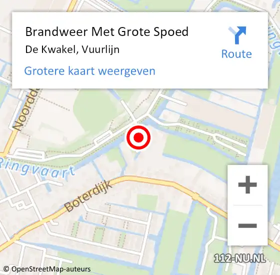 Locatie op kaart van de 112 melding: Brandweer Met Grote Spoed Naar De Kwakel, Vuurlijn op 6 april 2025 07:04