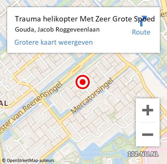 Locatie op kaart van de 112 melding: Trauma helikopter Met Zeer Grote Spoed Naar Gouda, Jacob Roggeveenlaan op 6 april 2025 07:59