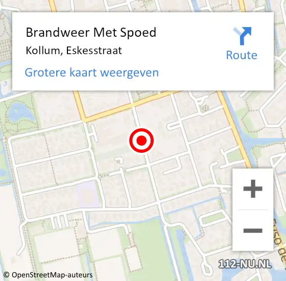 Locatie op kaart van de 112 melding: Brandweer Met Spoed Naar Kollum, Eskesstraat op 12 november 2014 13:15