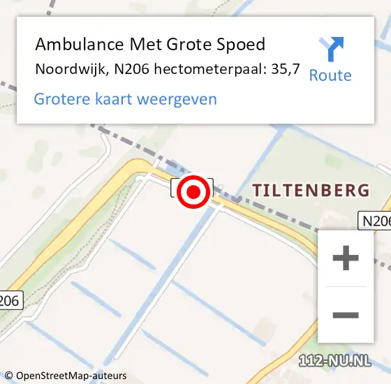 Locatie op kaart van de 112 melding: Ambulance Met Grote Spoed Naar Noordwijk, N206 hectometerpaal: 35,7 op 6 april 2025 10:34