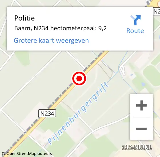 Locatie op kaart van de 112 melding: Politie Baarn, N234 hectometerpaal: 9,2 op 6 april 2025 12:04