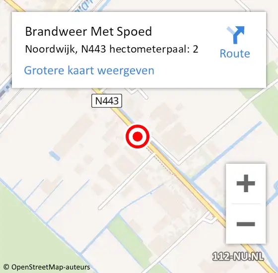 Locatie op kaart van de 112 melding: Brandweer Met Spoed Naar Noordwijk, N443 hectometerpaal: 2 op 6 april 2025 12:35