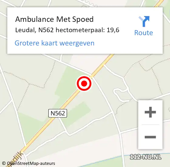 Locatie op kaart van de 112 melding: Ambulance Met Spoed Naar Leudal, N562 hectometerpaal: 19,6 op 6 april 2025 13:19