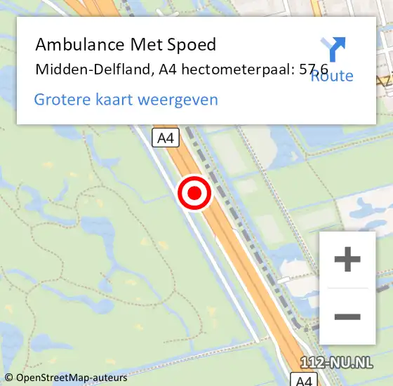 Locatie op kaart van de 112 melding: Ambulance Met Spoed Naar Midden-Delfland, A4 hectometerpaal: 57,6 op 6 april 2025 13:54