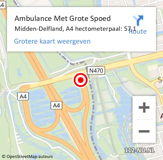Locatie op kaart van de 112 melding: Ambulance Met Grote Spoed Naar Midden-Delfland, A4 hectometerpaal: 57,1 op 6 april 2025 14:08