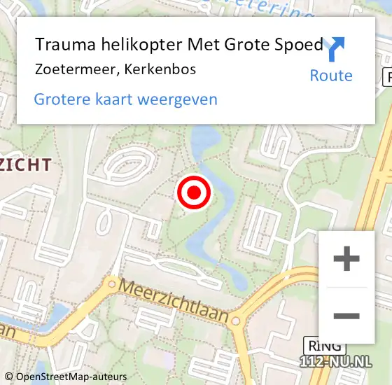 Locatie op kaart van de 112 melding: Trauma helikopter Met Grote Spoed Naar Zoetermeer, Kerkenbos op 6 april 2025 14:25